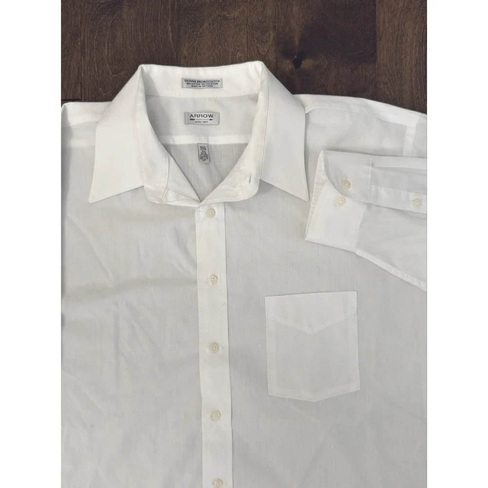 Arrow Men Dress Shirt Button Up Dover Broadcloth White Size 18.5/2XL Long Sleeve